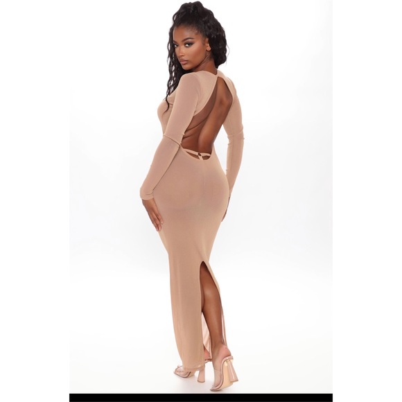 Fashion Nova “Put On A Show Mesh Maxi Dress Taupe” - Picture 3 of 5